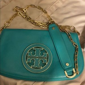 Tory Burch Teal Amanda Cross Body with Gold Chain